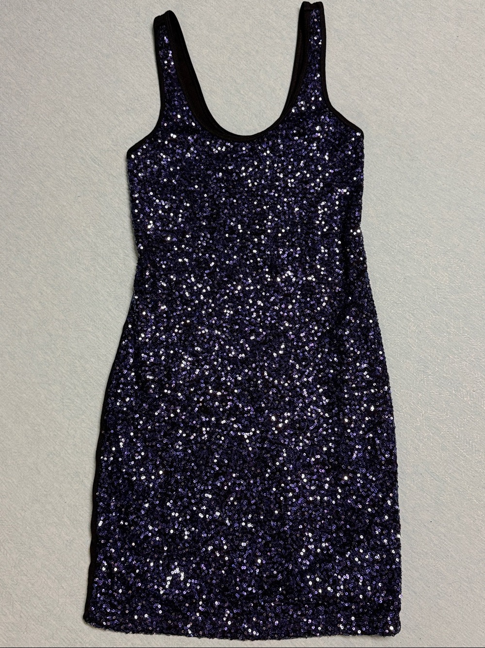 Express sequin scoop neck sleeveless mini dress size M blue/indigo black, NWOT